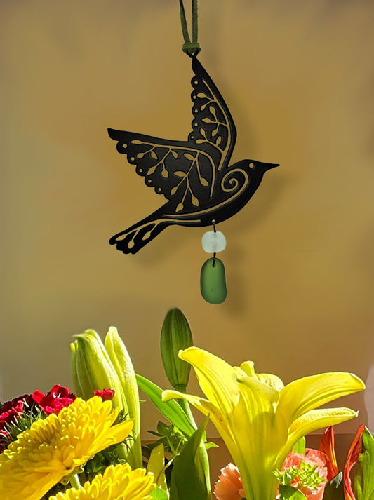 Black Leaf Bird Ornament