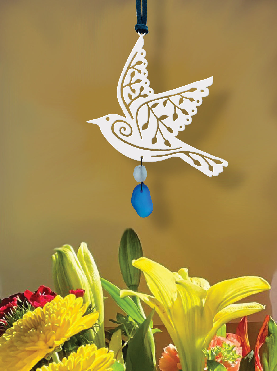 White Leaf Bird Ornament